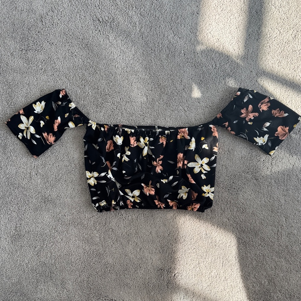 SHEIN Black Floral Off-Shoulder Blouse